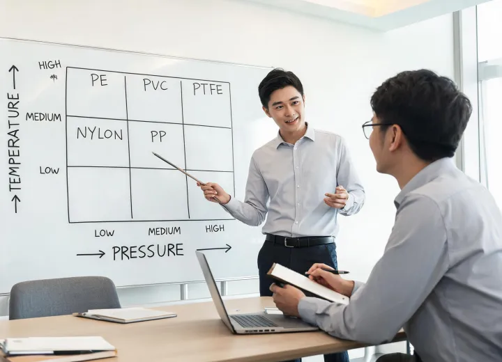 Engineer explaining material chart